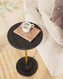 Masupu Drink Table, Round Side Table for Small Spaces, Pedestal Side Table, Small End Table with Metal Base, for Living Room, Bedroom, Bathroom, Black Gold by CozyNest Decor