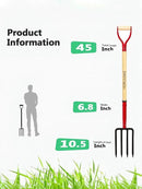 Heavy Duty Garden Fork for Digging, 4 Tines Pitch Fork for Gardening Compost, Garden Pitch Fork with Wooden Handle, 45 Inches-Red by GreenHaven Gardens