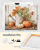 Autumn Pumpkin and Watering Can Canvas Wall Art, Rustic Fall Leaves Print Farmhouse Picture for Thanksgiving Decorations, Fall Wall Art Decor Ready to Hang by CozyNest Decor