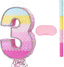 WERNNSAI Pink Sweet Three Pinata - Number 3 Pinata Happy Birthday Decoration Pink Rainbow Design Party Games for Girl Princess Baby Shower Party Favor with Blindfold Anniversary Celebration Supplies by TinyTreasures Baby Boutique