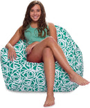 Posh Creations Structured Comfy Bean Bag Chair for Gaming, Reading, and Watching TV, Malibu Lounge, Canvas - Roses Mint by TinyTreasures Baby Boutique