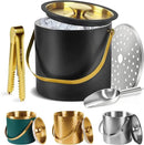 Ice Bucket, Ice Bucket with Silicone Sealing Ring Double-Wall Vacuum Insulation Champagne Buckets with Filter Layer Ice Tongs Ice Scoop (Black, 3 L) by CozyNest Decor
