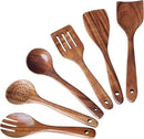 Wooden Spoons for Cooking 6 Piece, Natural Teak Kitchen Utensils Spatula, Smooth Finish Wooden Cooking Utensils Spoons, Filter Spoon, Salad Fork by CozyNest Decor