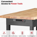 Work Bench for Garage with Shelf Bracket 60 x 22 Inch Heavy Duty Rubberwood Tabletop Work Table Adjustable Height Workbench with Drawer, Power Outlets for Woodworking Shop, Home, Office by GreenHaven Gardens