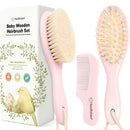 Baby Hair Brush and Comb Set for Newborn - Wooden Baby Hair Brush Set with Soft Goat Bristle, Baby Brush Set for Newborns, Baby Brush and Comb Set Girl, Boy, Toddler Cradle Cap Brush (Oval, Blush) by TinyTreasures Baby Boutique