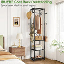 IBUYKE Coat Rack with Shelves, Freestanding Hall Tree with 3 Shelves and 8 Hooks, Industrial Clothes Stand for Entryway, Hallway, Bedroom, Black UTMJ088B by CozyNest Decor