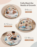 Blissful Diary Baby Play Gym & Activity Mat, 5 Developmental Zones Wooden Tummy Time Mat with 5 Detachable Sensory Toys for Motor Skills & Sensory Development, Baby Essentials Shower Gift by TinyTreasures Baby Boutique