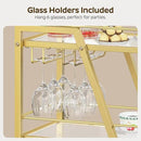 Bar Cart, 3-Tier Bar Cart for The Home, Home Bar Serving Cart with Glass Holders, Beverage Cart for Kitchen, Dining, Party Room, Gold BC03GD by CozyNest Decor