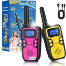 Wishouse Walkie Talkies for Kids Rechargeable Long Range,Xmas Birthday Gift for 4 5 6 7 8 9 Year Old Boys Girls,Hiking Gear Camping Games Cool Toys with NOAA,SOS Siren,Lamp,Lanyards,2 Pack Pink Yellow by TinyTreasures Baby Boutique