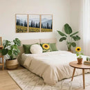 HPINUB Boho Sunflowers Landscape Framed Canvas Wall Art Set,Nature Pine Tree Wall Decor,Abstract Flowers Artwork Rustic Mountain Misty Forest Art Print for Living Room,Bedroom,Office-16 x24 x3 by CozyNest Decor