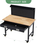 48'' Adjustable Workbench, Heavy Duty Workbench with Drawer and Backplate, 2000 LBS Capacity Work Table with Power Outlet and Lockable Wheels, Suitable for Office, Garage, Workshop by GreenHaven Gardens