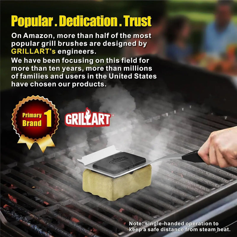 GRILLART Grill Brush Bristle Free. Upgraded BBQ Replaceable Cleaning Head, Seamless-Fitting Scraper Tools for Cast Iron/Stainless-Steel Grates Griddle, Safe Barbecue Grill Cleaner-Black, photo 6 of 6