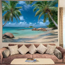keowhsf Beach Summer Ocean Tapestry – Tropical Palm Trees Wall Hanging Decor with Blue Sky and Seaside Scenery, Nature Landscape Tapestry for Bedroom Living Room Dorm by CozyNest Decor