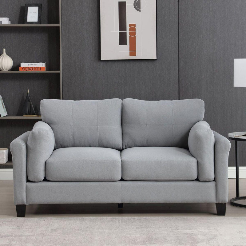 68.5" Modern Style Button Tufted Linen Upholstered Loveseat Sofa, Two Seat Sofa Couch, Living Room Sofa for Home or Office, Gray
