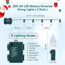 C6 LED Christmas String Lights, 20 ft 60 LED Battery Operated Faceted Strawberry Lights, Waterproof for House Roof Roofline Christmas Tree, White, 2 Pack by GreenHaven Gardens
