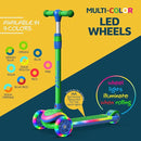 3-Wheel Kids Scooter with Multi-Color Lights on Deck & Wheels – 5-Height Adjustable Handlebar, Wide Anti-Slip Deck, Child Safety Certified, Boys & Girls Ages 3+ Supports Up to 150 lbs by TinyTreasures Baby Boutique