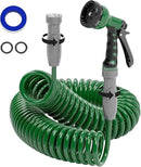 3/8" Lightweight Coil Garden Hose 50 FT, EVA Flexible Curly Water Pipes with 6-Pattern Spray Nozzle for Boat, Greenhouse, Yard, Patio, Green by GreenHaven Gardens