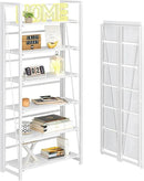 4NM No Assembly Foldable Bookshelf, 6-Shelf Collapsible Bookcase Storage for Small Spaces, 74" H, All White by CozyNest Decor