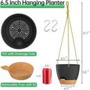 ZMTECH 6.5 Inch Hanging Planters for Indoor Outdoor Plants, 2 Pack Self Watering Hanging Plant Pots with Drainage Holes and Removable Saucer, Plastic Flower Hanging Pots with Watering Lip (Black) by GreenHaven Gardens