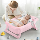 Collapsible Baby Bathtub,Baby Bath Tub with Thermometer & Soft Cushion,Baby Bathtub for Newborn to Toddler 0-36 Months,Portable Travel Baby Tub with No-Slip Feet,Baby Shower Gifts,Pure Pink by TinyTreasures Baby Boutique
