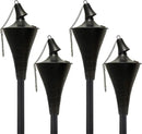 Set of 4, Oahu Premium Metal Outdoor Torches for Patio, Lawn and Garden - Tiki Style Metal Torch/w Snuffer, Fiberglass Wick & Large 16oz Oil Lamp - 53" Tall (Hammered Black) by GreenHaven Gardens