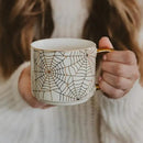 Sweet Water Decor Gold Spiderwebs Mug, 14oz Fine Bone China Coffee Cup with Gold Handle, Cute Halloween Decorations for Home, Spider Web Mug Fall Seasonal Decor, Spooky Season Gifts for Women by CozyNest Decor