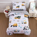 NTBED 4 Pieces Construction Toddler Bedding Set for Baby Boys,Tree Truck Vehicles Excavator Cars Printed, Includes Comforter, Flat Sheet, Fitted Sheet and Pillowcase,Light Green by TinyTreasures Baby Boutique