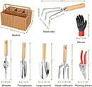 SOLIGT Garden Tools Set with Basket, Heavy Duty Stainless Steel Gardening Hand Tool with Wood Handle, Pruning Shears, Gloves - Perfect Gardening Gifts Planting Supplies for Women Men by GreenHaven Gardens