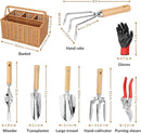 SOLIGT Gardening Hand Tools with Basket – Garden Tool Set with Pruning Shears, Cultivator, Gloves – Heavy-Duty Stainless Steel Gardening Tools with Wood Handle – Gardening Gifts for Women Men by GreenHaven Gardens