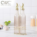 COOK WITH COLOR Glass Olive Oil Bottle Dispenser - 2 Pack- 17oz Oil and Vinegar Cruet - Olive Oil Carafe Decanter for Kitchen by CozyNest Decor