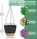 ZMTECH 12 Inch Hanging Planters for Indoor Outdoor Plants, 1 Pack Self Watering Hanging Plant Pots with Drainage Holes and Removable Saucer, Plastic Flower Hanging Pots with Watering Lip (Black) by CozyNest Decor
