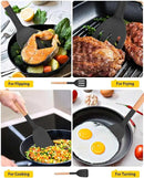 Pack of 2 Silicone Cooking Spatula, Heat Resistant Solid Turner, Non Stick Slotted Spatulas with Wooden Short Handle,Ideal Wood Kitchen Utensils Set for Frying, Baking, Flipping, Turning by CozyNest Decor