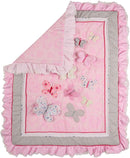 7 PCs Pink Embroidery Butterfly Nursery Crib Bedding Set 100% Cotton Baby Girl 3D Butterfly Themed Cot Bedding Set 1 Quilt, 2 Fitted Sheet, 1 Window Valance, 3 Butterfly Shaped Wall Decor by TinyTreasures Baby Boutique