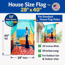 Lady with her Pug House Flag 28x40 Porch Sleeve Pole Decorative Outside Yard Banner Artwork Wall Hanging, Polyester