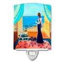 Lady with her Pug Ceramic Night Light Compact, UL-Certified, Ideal for Bedroom, Bathroom, Nursery, Hallway, Kitchen, 6x4x3, Multicolor