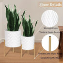 ARNIS Plants Pots with Stand, Set of 2 P lanters, Unique Mid Century Decorative Metal Flower Pots with Drainage, 8.25 & 10.5 Inch, White and Gold by CozyNest Decor
