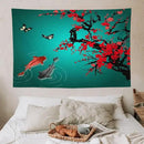 Houselerax Japanese Koi Fish Tapestry, Cherry Blossoms Asian Oriental Green Teal Floral Branch Koi Fish Carp Tapestries Wall Hanging for Bedroom Living Room Office Decor 60"x40" by CozyNest Decor