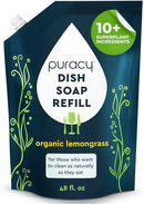 Puracy Natural Dish Soap Refill - Skin-Softening Plant-Based Liquid Dishwashing Detergent Soap, Clean-Rinsing Water-Sheeting Formula (Organic Lemongrass, 48 fl oz) by CozyNest Decor