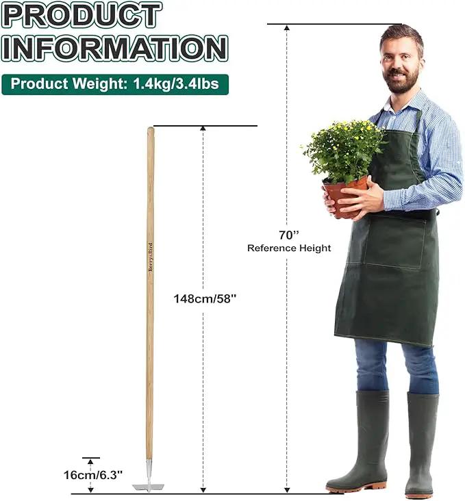 Berry&Bird Flat Edge Garden Hoe, 58'' Hoes Garden Tool with Long Wood Handle, Stainless Steel Weeding Hoe, Heavy Duty Weeder Hoe Tool for Gardening Digging Soil Loosening, Edging & Cultivating, photo 2 of 6