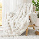 Touchat Luxury 1000GSM Rabbit Faux Fur Blanket, Super Heavy Warm Cozy Brown Blankets for Couch Bed Sofa, Ruched Plush Fuzzy Elegant Soft Reversible Mink Blanket for Living Room Bedroom, 90" x 90" by CozyNest Decor