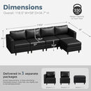 118.5" Faux Leather Modular Sectional Sofa, L Shaped Couch Set for Living Room, 5-Seater Comfy Cloud Couches with Movable Storage Ottoman,DIY Combination - Black by CozyNest Decor
