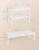 SONGMICS Spice Racks, Set of 2 Expandable Kitchen Countertop Shelves, Small Cupboard Organizers, Metal, Space-Saving Tabletop Shelves, Matte White UKCS402W01 by CozyNest Decor