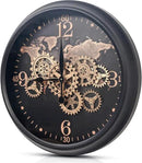 CLXEAST 24 Inch Moving Gear Wall Clock with World Map Pattern,Large Black Gold Metal Wall Clock for Modern Farmhouse Living Room Decor,Reloj De Pared para Sala by CozyNest Decor