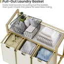 Laundry Hamper, Laundry Basket, Laundry Sorter with 3 Removable Bags, Clothes Basket with 3 Compartments, Wheels, Shelf for Laundry Room Bathroom Bedroom (3 Bags-Golden) by CozyNest Decor