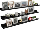 Giftgarden 47 Inch Black Floating Shelves Ledge, Wall Mount Long Picture Rail Large Woodgrain Photo Shelving for Living Room Bedroom Office, Set of 3 Different Sizes by CozyNest Decor