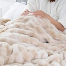 BATTILO HOME Ruched Luxurious Soft Beige Faux Fur Throw Blanket Fuzzy Plush Elegant with Reversible Mink Blanket for Sofa,Chair, Couch, Living Room, Home Decorative Blanket Tie dye (Beige, 50"x60") by CozyNest Decor