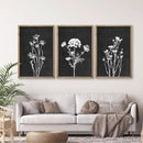 Flower Plant Wall Art Decor 24"x16" Set of 3 Black And White Botanical Painting Wood Framed For Minimalist Bedroom Office Rustic Living Room Abstract Wildflower Sign Hanging (Wood Black) by CozyNest Decor