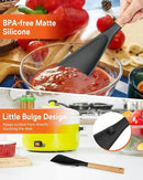 Cooking Spoon for Nonstick Cookwares, Great for Cooking and Serving Sturdy BPA-Free Matte Silicone, Wood Handle Spoon for Mixing, Scoop, and Scrape (Black & Grey, 13.4 inch) by CozyNest Decor