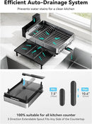 SUNLY Large Dish Drying Rack, Expandable Dish Racks for Kitchen Counter, Space Saving 304 Stainless Steel Drying Rack Kitchen, Extra Large Drainer with Multifunctional Flip Up Pegs, Black by CozyNest Decor