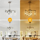 6-Light Brushed Nickel Chandeliers for Dining Room Light Fixtures Over Table, Adjustable Height Hanging Industrial Pendant Lighting for Kitchen Island Bedroom, Clear Glass Shade by CozyNest Decor